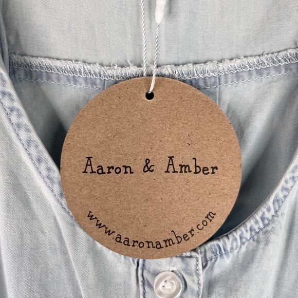 Aaron & Amber Romper Light Blue Chambray Large Sleeveless New - Picture 9 of 12